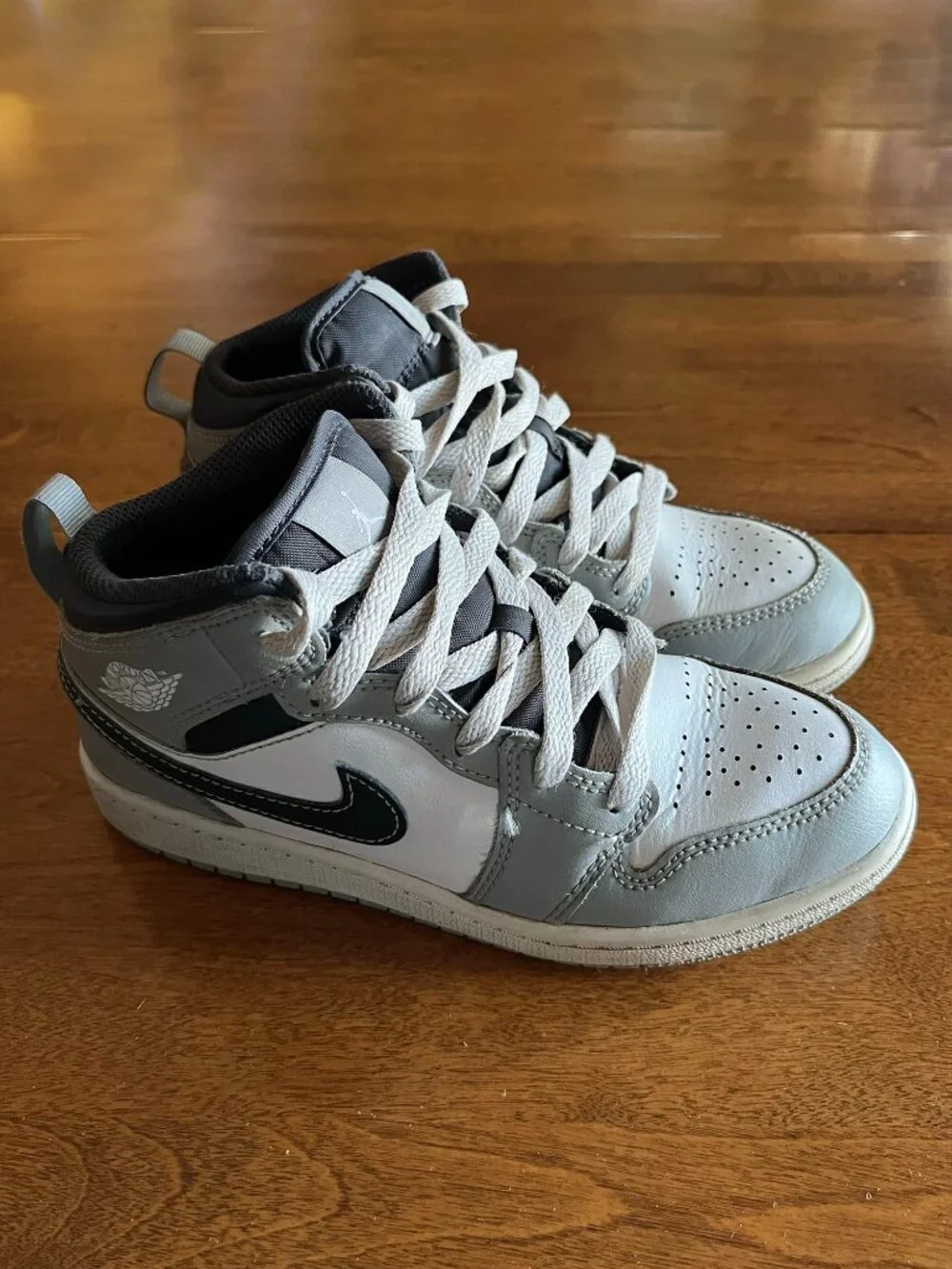 Nike Jordan 1 Mid gray and white sneakers 2Y